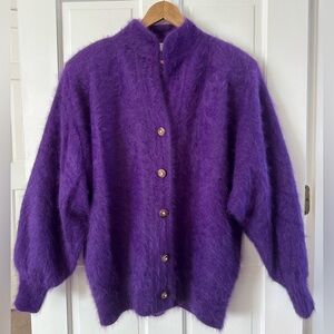 Exclusively Misook Vintage Vibrant Purple Angora Cardigan Jacket One Size XL